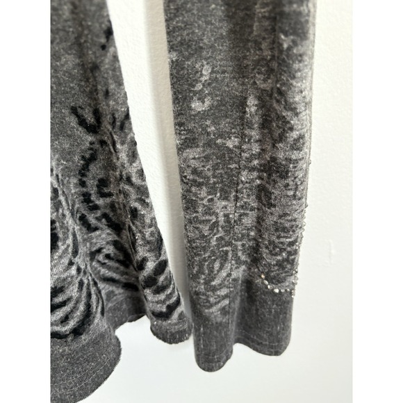 Miss Me Y2K Velvet Burnout Top Size Large Black Long Sleeve Rhinestones Distress - Picture 7 of 8